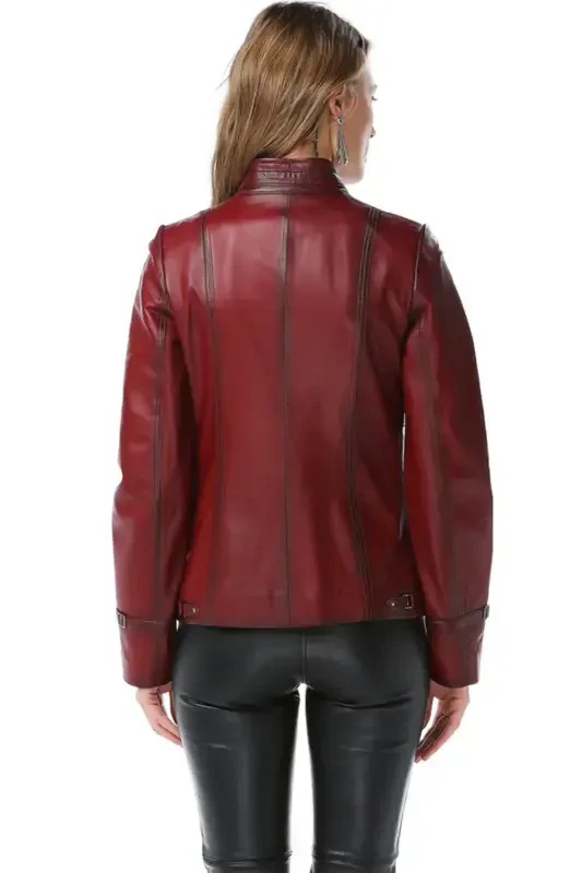 Yb2043 Haqiqiy charm ayollar ko'ylagi O'k.bordo-O'K. BORDO - 4