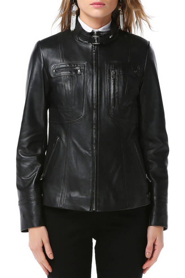 Yb2043 Plus Size Genuine Leather Women's Jacket Black - 3