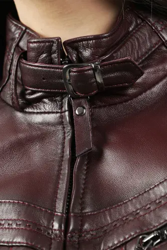 Yb2107 Gerçek Deri Kadın Mont Bordo - BORDO - 5