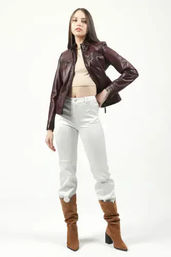 Yb2107 Gerçek Deri Kadın Mont Bordo-BORDO - DERICLUB (1)