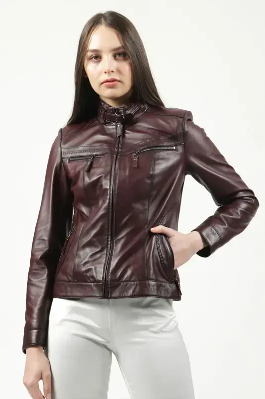 Yb2107 Haqiqiy Teri Ayollar Ko'ylagi Bordo-BORDO - DERICLUB