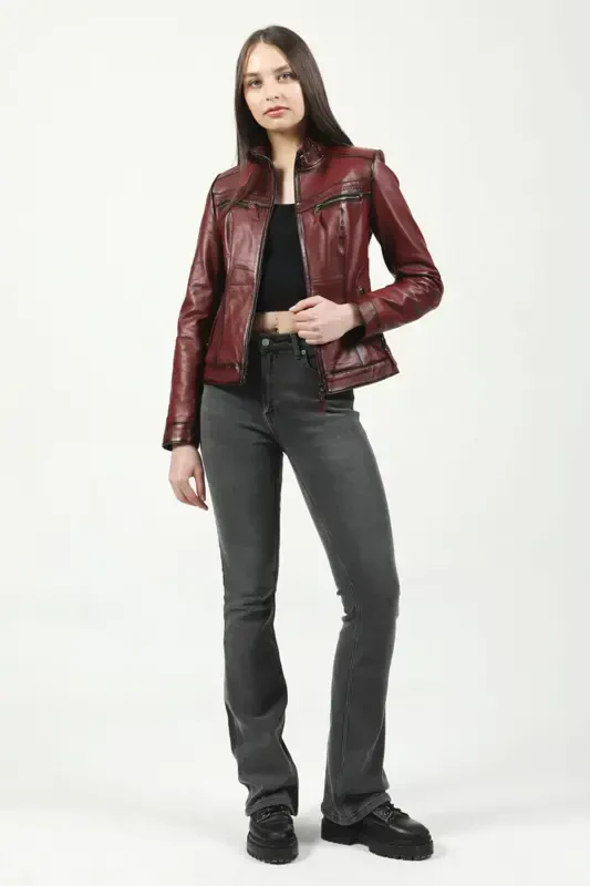 Yb2107 Haqiqiy Teri Ayollar Monti Oʻk.bordo-OʻK.BORDO - 5