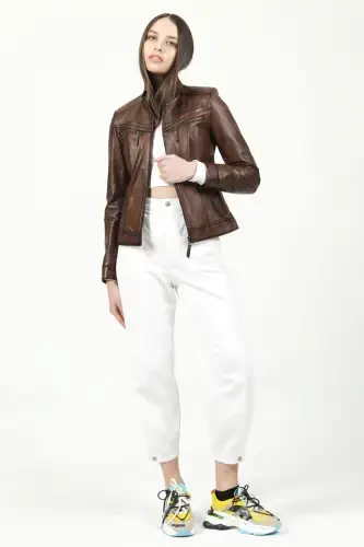 Yb2107 Real Leather Women's Jacket Camel Antique-CAMEL ANTIQUE - DERICLUB (1)