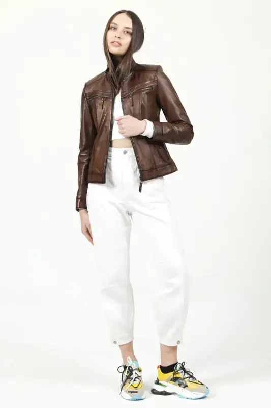 Yb2107 Real Leather Women's Jacket Camel Antique-CAMEL ANTIQUE - 2