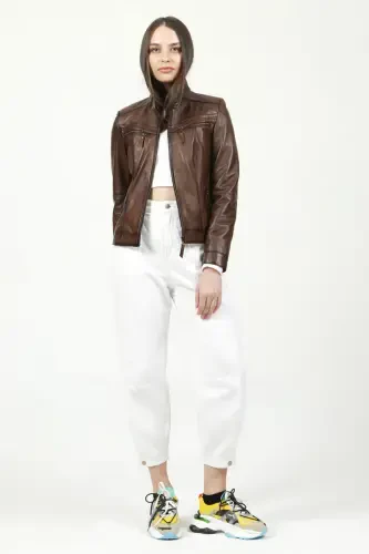 Yb2107 Real Leather Women's Jacket Camel Antique-CAMEL ANTIQUE - 4