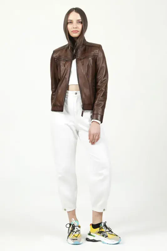 Yb2107 Real Leather Women's Jacket Camel Antique-CAMEL ANTIQUE - 4