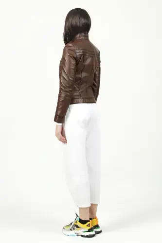 Yb2107 Real Leather Women's Jacket Camel Antique-CAMEL ANTIQUE - 6