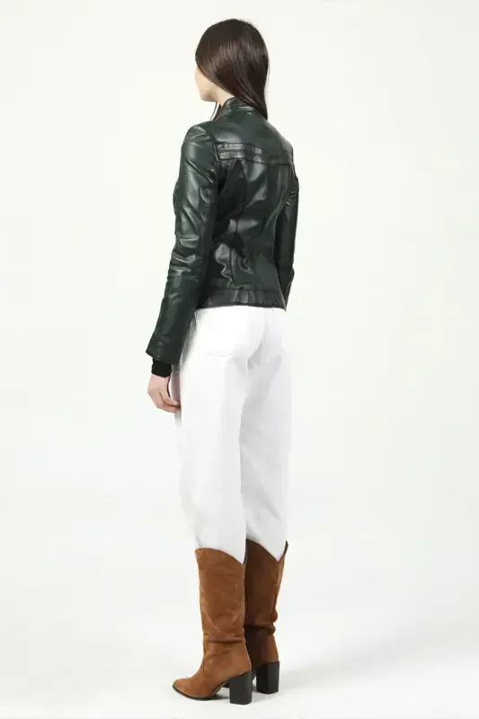 Yb2107 Real Leather Women's Jacket Green-GREEN - 6