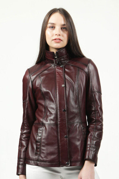 Yb2139 Genuine Leather Women's Jacket Burgundy - 22