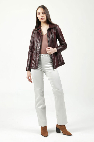 Yb2139 Genuine Leather Women's Jacket Burgundy - 25