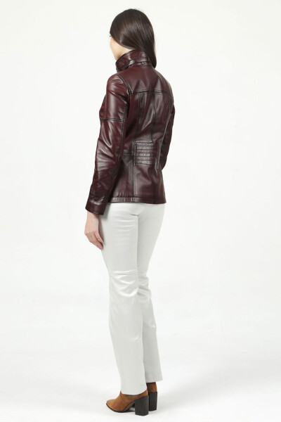 Yb2139 Genuine Leather Women's Jacket Burgundy - 27