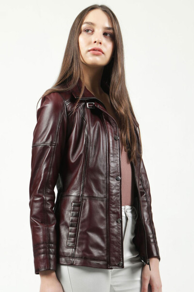 Yb2139 Genuine Leather Women's Jacket Burgundy - 21