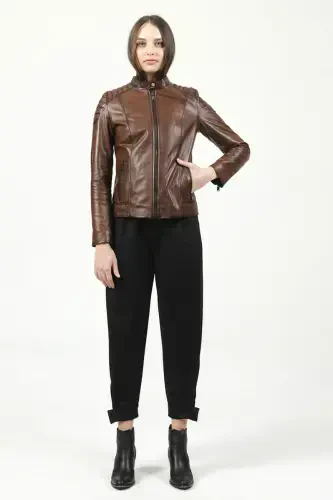 Yb2156 Genuine Leather Women's Jacket Camel Antique-CAMEL ANTIQUE - DERICLUB (1)