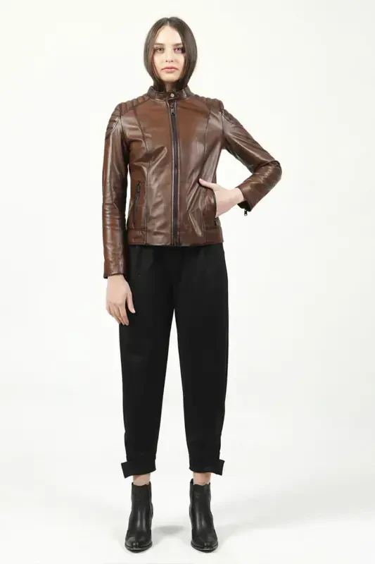 Yb2156 Genuine Leather Women's Jacket Camel Antique-CAMEL ANTIQUE - 2