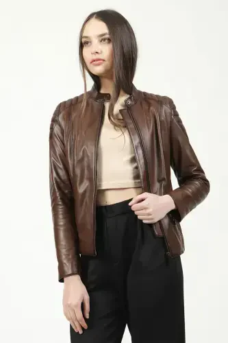 Yb2156 Genuine Leather Women's Jacket Camel Antique-CAMEL ANTIQUE - 3