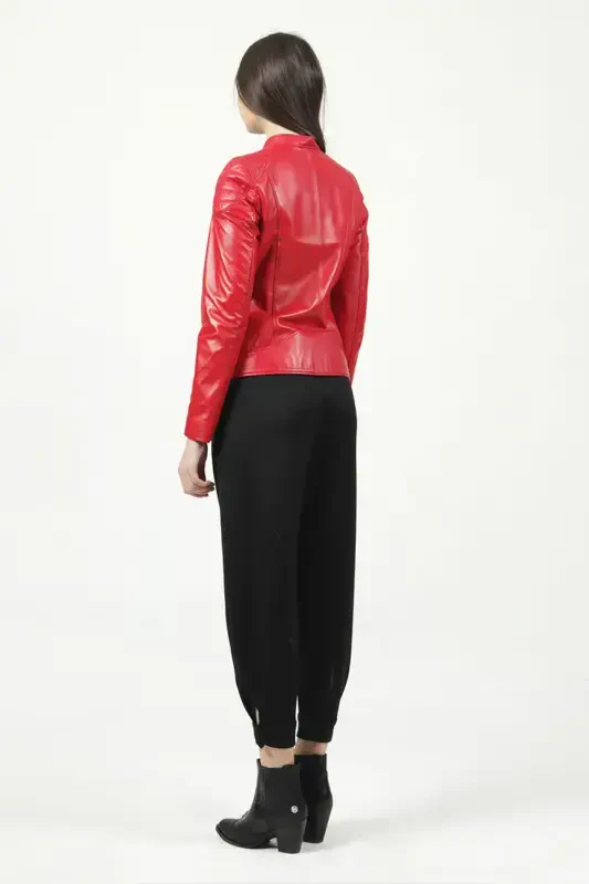 Yb2156 Genuine Leather Women's Jacket Red-RED - 5