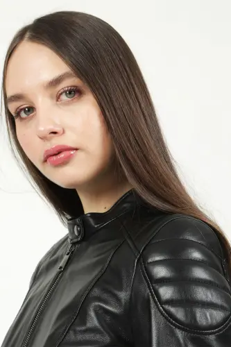 Yb2156 Gerçek Deri Kadın Mont Siyah-SİYAH - 3