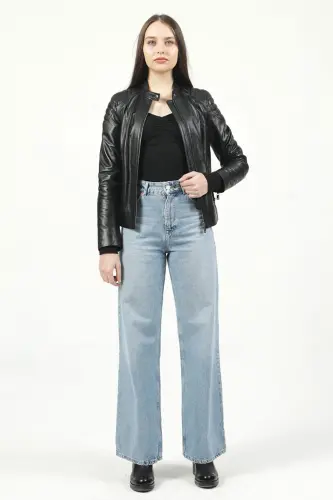 Yb2156 Gerçek Deri Kadın Mont Siyah-SİYAH - DERICLUB (1)