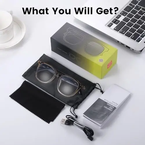 Yeabomy ayollar erkaklar uchun aqlli ko'zoynaklar, fotochromic linzali Bluetooth ko'zoynaklar, aniq audio uchun sensorli boshqaruv ovozli yordamchisi, ichki va tashqi makon uchun masofadan suratga olish (jigarrang ramka) - 3