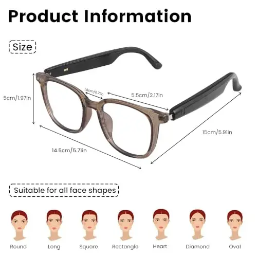 Yeabomy ayollar erkaklar uchun aqlli ko'zoynaklar, fotochromic linzali Bluetooth ko'zoynaklar, aniq audio uchun sensorli boshqaruv ovozli yordamchisi, ichki va tashqi makon uchun masofadan suratga olish (jigarrang ramka) - 5