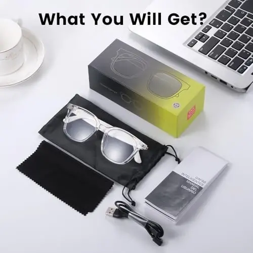 Yeabomy ayollar va erkaklar uchun aqlli ko'zoynaklar, fotochrom linzali Bluetooth ko'zoynaklar, tiniq audio uchun sensorli boshqaruv ovozli yordamchisi, ichki va tashqi makon uchun ideal (oq ramka) - 3