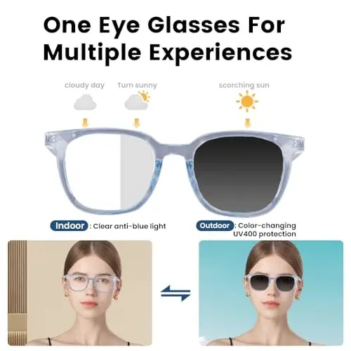 Yeabomy Ayollar va erkaklar uchun aqlli ko'zoynaklar, Photochromic linzali Bluetooth ko'zoynaklar Sensorli boshqaruv Ovozli yordamchi Aniq audio uchun masofadan suratga olish, Ichki va tashqi makon uchun ideal (Moviy ramka) - 5