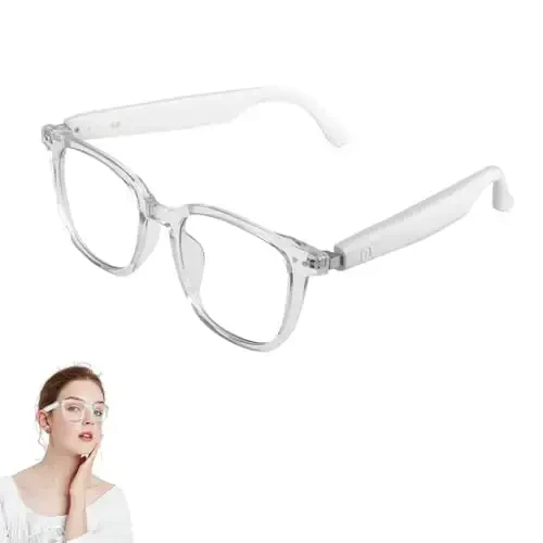 Yeabomy Smart Glasses for Women Men, Bluetooth Glasses with Photochromic Lenses Touch Control Voice Assistant for Clear Audio Remote Photography, Perfect for Indoor Outdoor (White Frame) - Yeabomy