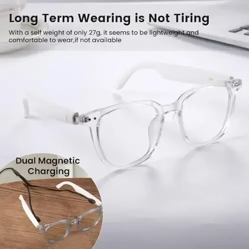 Yeabomy Smart Glasses for Women Men, Bluetooth Glasses with Photochromic Lenses Touch Control Voice Assistant for Clear Audio Remote Photography, Perfect for Indoor Outdoor (White Frame) - 2