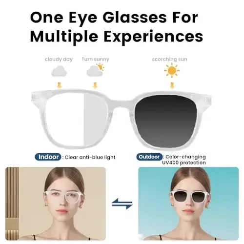 Yeabomy Smart Glasses for Women Men, Bluetooth Glasses with Photochromic Lenses Touch Control Voice Assistant for Clear Audio Remote Photography, Perfect for Indoor Outdoor (White Frame) - 4