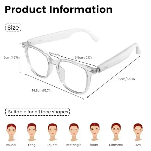Yeabomy Smart Glasses for Women Men, Bluetooth Glasses with Photochromic Lenses Touch Control Voice Assistant for Clear Audio Remote Photography, Perfect for Indoor Outdoor (White Frame) - 5