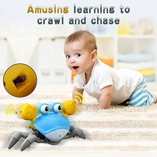 Yeaye Crawling Crab Baby Toys Infant - Tummy Time Toy Gifts for 3 4 5 6 7 8 9 10 11 12 Boy Girl with Learning Crawl System Music for 0-6 6-12 12-18 36 Months Walking Toddler Birthday Gift(Blue) - 6