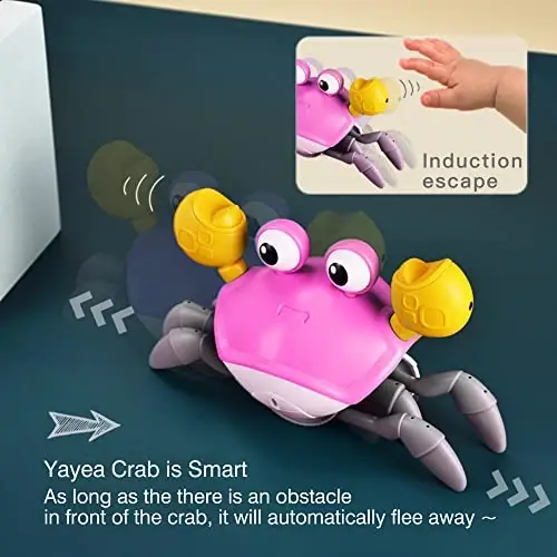 Yeaye Crawling Crab Baby Toys Infant - Tummy Time Toy Gifts for 3 4 5 6 7 8 9 10 11 12 Boy Girl with Learning Crawl System Music for 0-6 6-12 12-18 36 Months Walking Toddler Birthday Gift(Pink) - 3