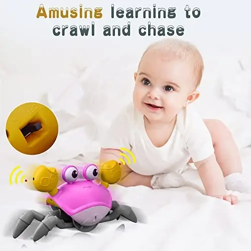 Yeaye Crawling Crab Baby Toys Infant - Tummy Time Toy Gifts for 3 4 5 6 7 8 9 10 11 12 Boy Girl with Learning Crawl System Music for 0-6 6-12 12-18 36 Months Walking Toddler Birthday Gift(Pink) - 6