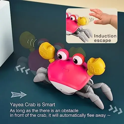 Yeaye Crawling Crab Baby Toys Infant - Tummy Time Toy Gifts for 3 4 5 6 7 8 9 10 11 12 Boy Girl with Learning Crawl System Music for 0-6 6-12 12-18 36 Months Walking Toddler Birthday Gift(Red) - 2