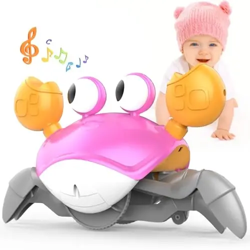 Yeaye Crawling Crab Baby Toys Infant - Tummy Time Toy Gifts for 3 4 5 6 7 8 9 10 11 12 Boy Girl with Learning Crawl System Music for 0-6 6-12 12-18 36 Months Walking Toddler Birthday Gift(Pink) - 1