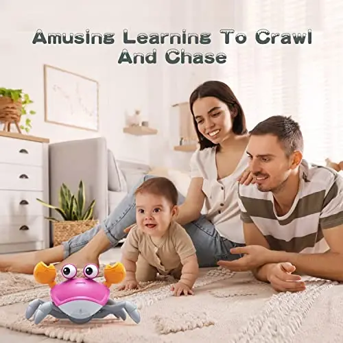 Yeaye Crawling Crab Baby Toys Infant - Tummy Time Toy Gifts for 3 4 5 6 7 8 9 10 11 12 Boy Girl with Learning Crawl System Music for 0-6 6-12 12-18 36 Months Walking Toddler Birthday Gift(Pink) - 2