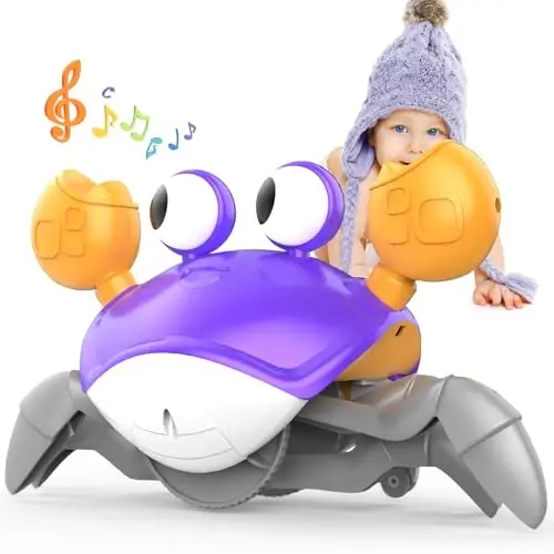 Yeaye Ползающий Краб Детские Игрушки для Младенцев - Игрушки для Времяпровождения на Животе Подарки для 3 4 5 6 7 8 9 10 11 12 Мальчиков Девочек с Системой Обучения Ползанию Музыка для 0-6 6-12 12-18 36 Месяцев Ходячий Малыш Подарок на День Рождения (Фиолетовый) - 1