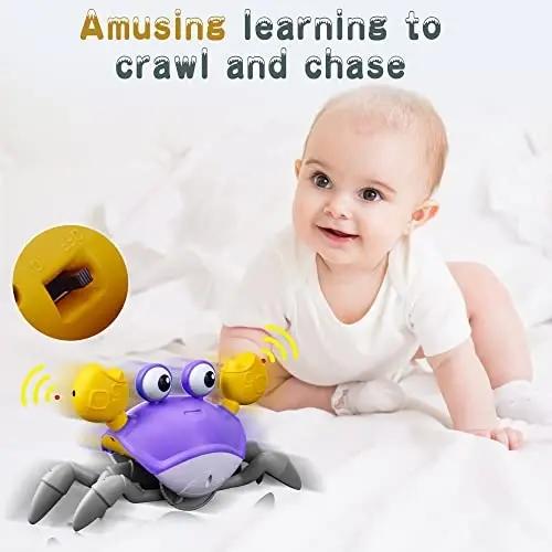 Yeaye Crawling Crab Baby Toys Infant - Tummy Time Toy Gifts for 3 4 5 6 7 8 9 10 11 12 Boy Girl with Learning Crawl System Music for 0-6 6-12 12-18 36 Months Walking Toddler Birthday Gift(Purple) - 6