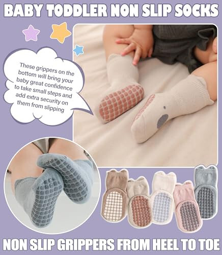 Yebing Baby Socks, Toddlers Socks, Baby Toddler Girls Boys Non Slip Grips Socks with Grippers Cotton Gifts Socks - 33