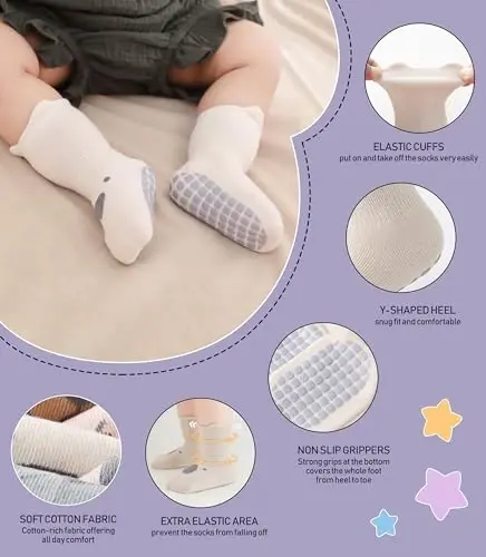 Yebing Baby Socks Toddlers Socks Baby Toddler Girls Boys Non Slip Grips Socks with Grippers Cotton Gifts Socks - 4