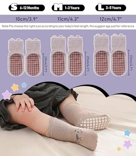 Yebing Baby Socks Toddlers Socks Baby Toddler Girls Boys Non Slip Grips Socks with Grippers Cotton Gifts Socks - 6