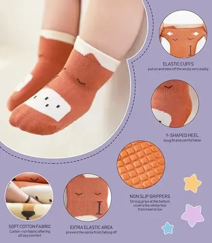 Yebing Baby Socks Toddlers Socks Baby Toddler Girls Boys Non Slip Grips Socks with Grippers Cotton Gifts Socks - 4