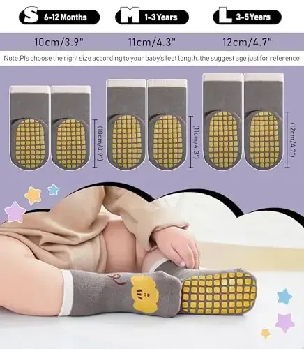 Yebing Baby Socks Toddlers Socks Baby Toddler Girls Boys Non Slip Grips Socks with Grippers Cotton Gifts Socks - 6