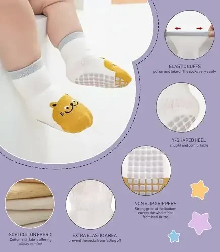 Yebing Baby Socks Toddlers Socks Baby Toddler Girls Boys Non Slip Grips Socks with Grippers Cotton Gifts Socks - 4