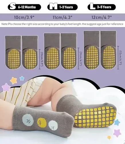 Yebing Baby Socks Toddlers Socks Baby Toddler Girls Boys Non Slip Grips Socks with Grippers Cotton Gifts Socks - 6