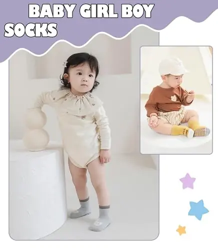 Yebing Baby Socks Toddlers Socks Baby Toddler Girls Boys Non Slip Grips Socks with Grippers Cotton Gifts Socks - YEBING (1)
