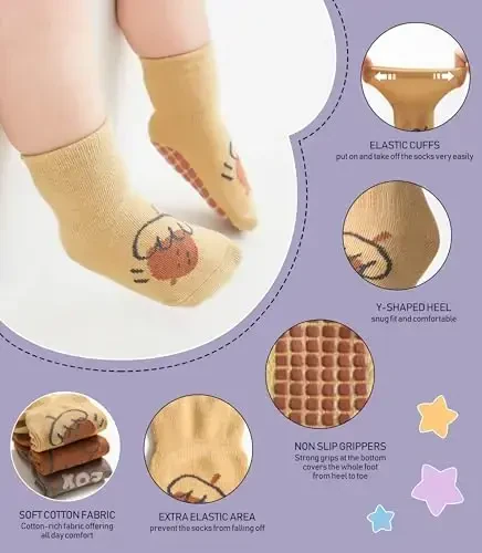 Yebing Baby Socks Toddlers Socks Baby Toddler Girls Boys Non Slip Grips Socks with Grippers Cotton Gifts Socks - 4