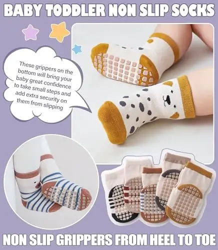 Yebing Baby Socks Toddlers Socks Baby Toddler Girls Boys Non Slip Grips Socks with Grippers Cotton Gifts Socks - 3