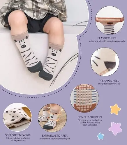 Yebing Baby Socks Toddlers Socks Baby Toddler Girls Boys Non Slip Grips Socks with Grippers Cotton Gifts Socks - 4