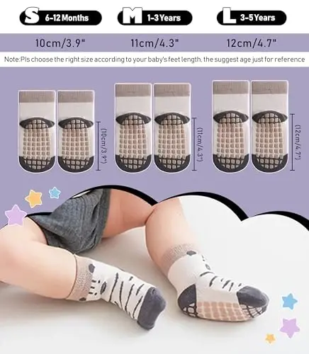 Yebing Baby Socks Toddlers Socks Baby Toddler Girls Boys Non Slip Grips Socks with Grippers Cotton Gifts Socks - 6